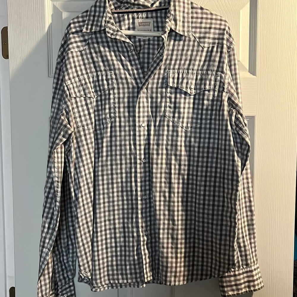 Grey and white checkered mens button up